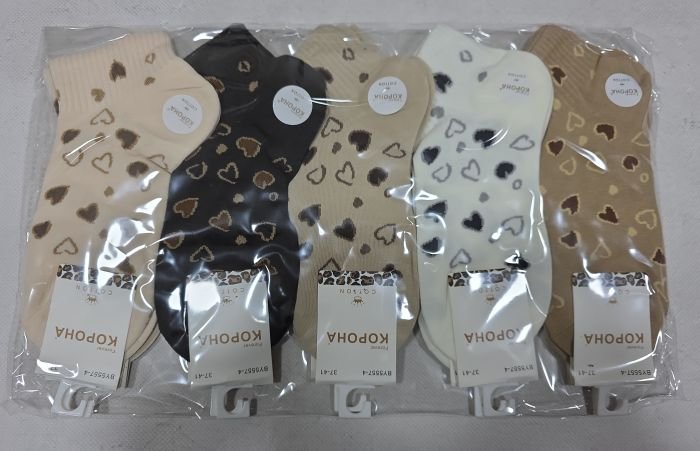 Шкарпетки "Корона" ВY-5557-4 стрейч/cotton жіночі, р. 37-41 -(Укорочені /кавовий мікс з різними серцями по всій шкарпетці та гумці в рубчик) -уп. 10 шт