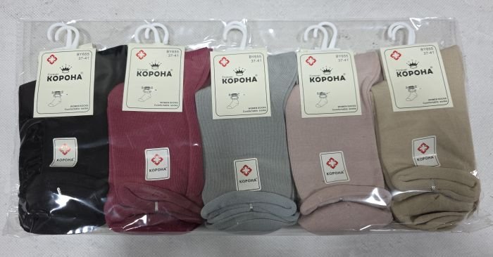 Шкарпетки "Корона" BY-655 стрейч /eco cotton "Медичні без гумки +" жіночі, р. 37-41 -асорті -(Без резинки /високі -однотонні із закрученим верхом -жін.) -уп. 10 шт.