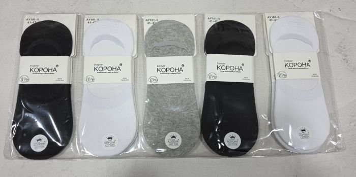 Шкарпетки-сліди "Корона" А-181-5 стрейч/ cotton чоловічі із силіконом на п'яті, р. 41-47 -(Сліди /асорті -чол.) -уп. 10 шт