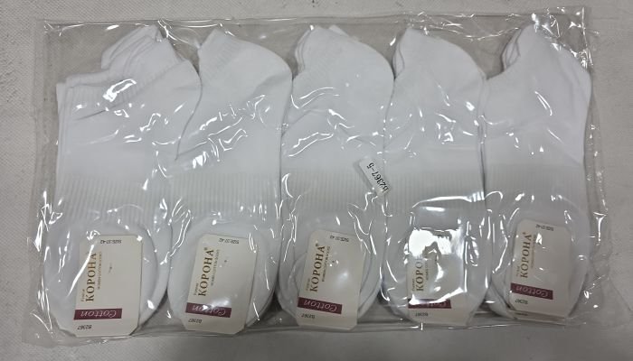 Шкарпетки "Корона" B-2367-5 стрейч /cotton жіночі, р. 36-41 -(Ультракороткі /білі +посередині резинка фіксатор +ззаду з віступом -жін.) - уп. 10 шт
