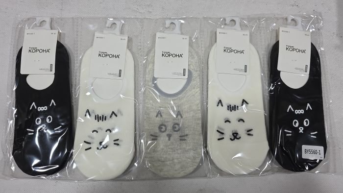 Шкарпетки-сліди "Корона" BY-5560-1 стрейч/ cotton жіночі із силіконом на п'яті, р. 36-41 -асорті -(Сліди /однотонні -спереду в дрібний рубчик +мордочка котика) -уп. 10 шт