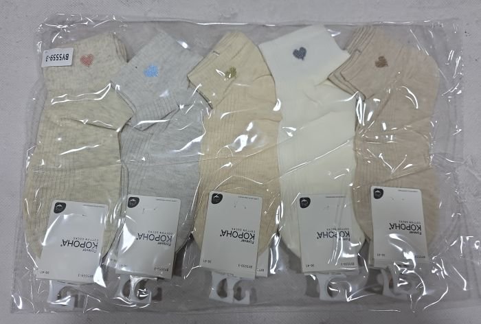 Шкарпетки "Корона" ВY-5559-3 стрейч/cotton жіночі, р. 36-41 -асорті -(Укорочені /однотонні +спереду в рубчик + збоку серце на гумці в дрібний рубчик) -уп. 10 шт