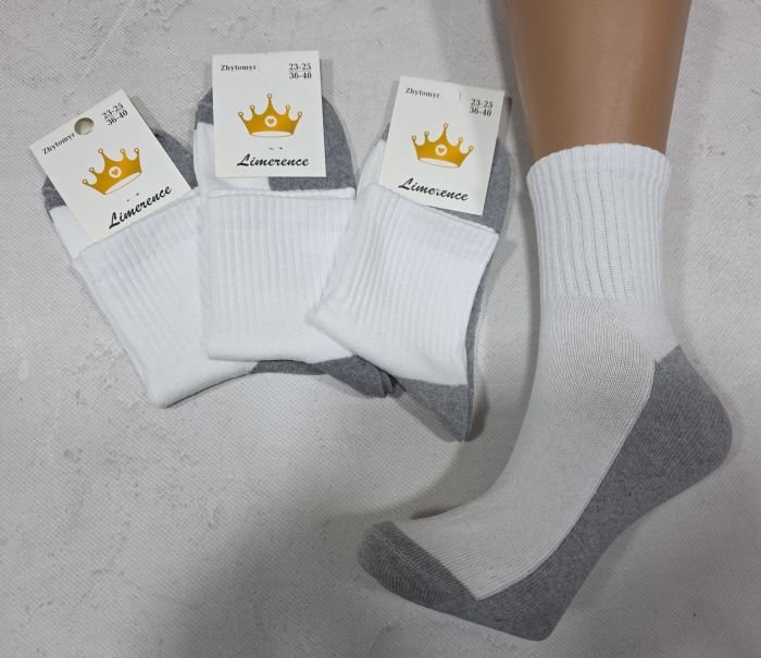 Шкарпетки Житомир "LIMERENCE" 422-26 стрейч жіночі "Теніс середні", р. 36-40 -(середні-теніс /сірий низ +білий верх +середня гумка в рубчик -стрейч) -упю 12 шт