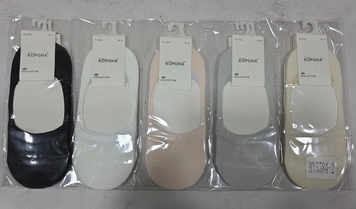 Шкарпетки-сліди "Корона" BY-5584-2 стрейч/ cotton жіночі із силіконом на п'яті, р. 36-41 -асорті -(Сліди /однотонні +спереду з вибитим візерунком) -уп. 10 шт