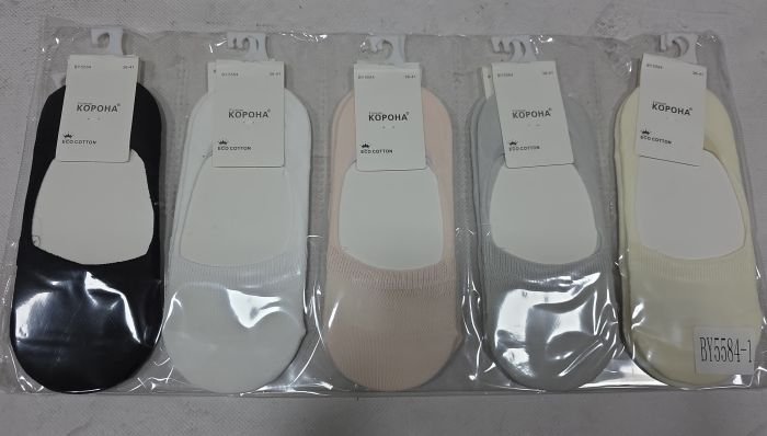 Шкарпетки-сліди "Корона" BY-5584-1 стрейч/ eco cotton жіночі із силіконом на п'яті, р. 36-41 -асорті -(Сліди /однотонні +спереду сіточка) -уп. 10 шт