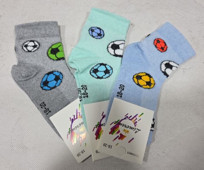 Шкарпетки Житомир "LIMERENCE" 00-35 сітка дитячі на розмір за довжиною стопи: р. 14-16, 16-18, 18-20, 20-22 см -асорті -(хлопчик -сітка -футбольні м'ячики) -12 шт