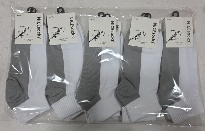 Шкарпетки "Nice" ALM-407 стрейч-cotton чоловічі, р. 40-45 -(Укорочені з бавовни +із сірим низом та білим верхом +гумка в рубчик -чол.) -уп. 10 шт