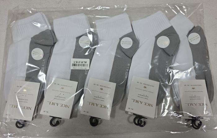 Шкарпетки "Nice" ALM-415-1 стрейч-cotton жіночі, р. 36-40 -(Укорочені з бавовни +із сірим низом та білим верхом +гумка в рубчик -жін.) -уп. 10 шт
