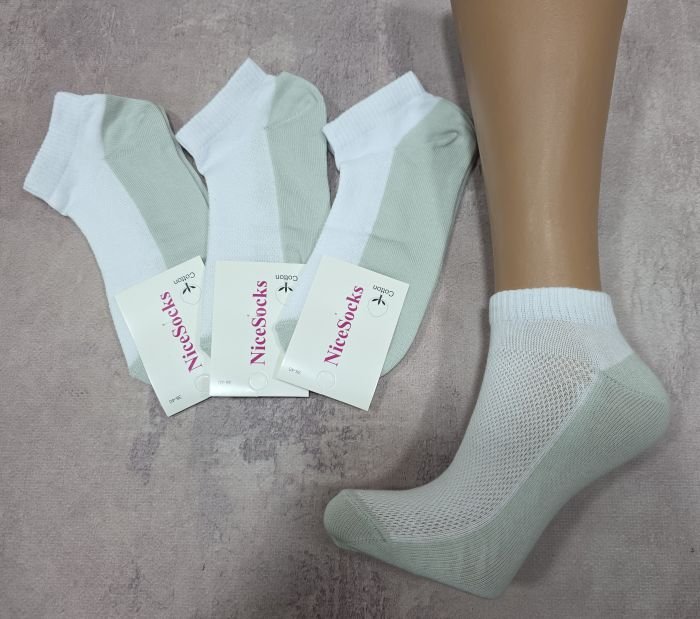 Шкарпетки "NiceSocks" 202-S сітка-cotton жіночі, р. 36-40 -асорті -(Сіточка -короткі з білим верхом та з сірою підошвою) -уп. 10 шт