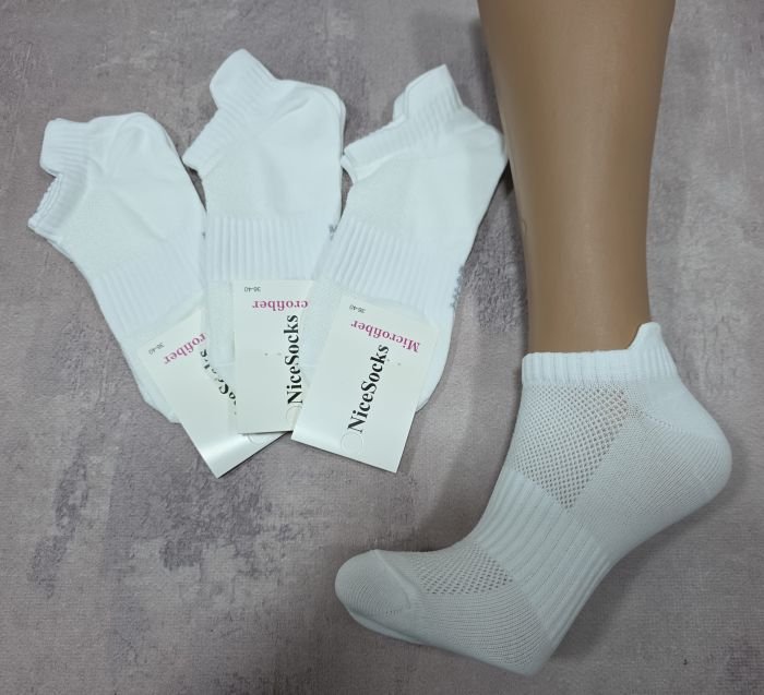 Шкарпетки "NiceSocks" 422-1 сітка мікрофібра жіночі, р. 36-40 -(Сіточка -білі з виступом /язичком ззаду + посередині гумка фіксатор) -уп. 10 шт
