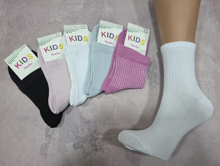 Шкарпетки "Kids" 907-Mix-ДВ стрейч дитячі, р. 8-11 років -асотрі -(Дівчинка /високі -однотонні +гумка в рубчик -дитячі) -уп. 10 шт