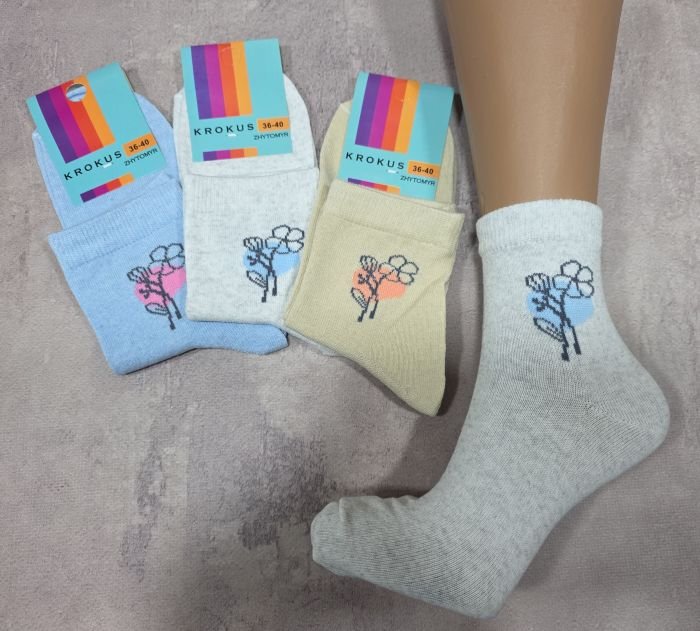 Шкарпетки Житомир "Krokus" 772-73 економ /стрейч жіночі, р. 36-40 -асорті -("економ" середні /однотонні +збоку квітка на кулі) -уп. 12 шт