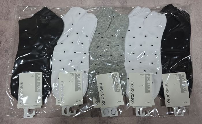 Шкарпетки "Cotton Carsu" LN-1001-15 стрейч жіночі, р. 36-41 -асорті -(Короткі /у дрібні горошок) -уп. 10 шт
