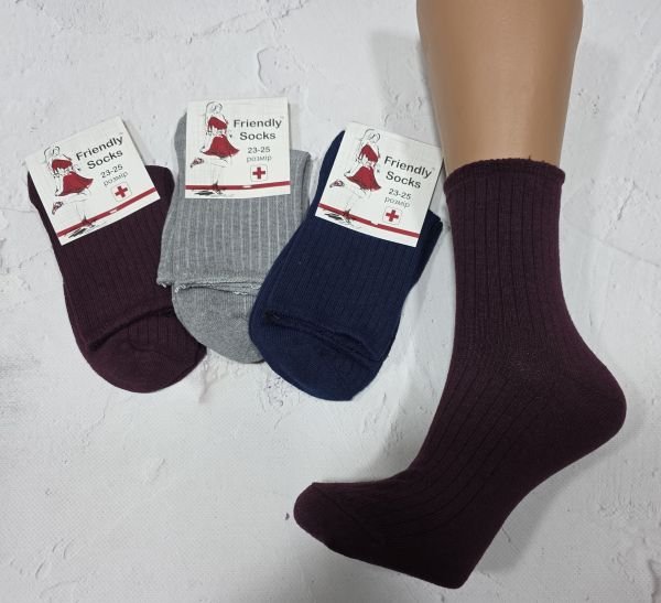 Шкарпетки Україна "Friendli Socks" 030-80 стрейч без гумки жіночі, р. 23-25 -(Б/Р -асорті високі +в рубчик без резинки -жін.) -уп. 12 шт
