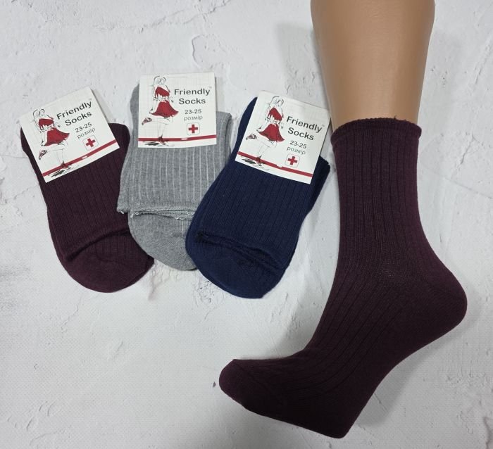 Шкарпетки Україна "Friendli Socks" 030-80 стрейч без гумки жіночі, р. 23-25 -(Б/Р -асорті високі +в рубчик без резинки -жін.) -уп. 12 шт