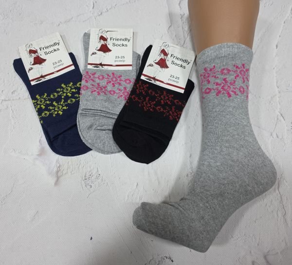 Шкарпетки Україна "Friendli Socks" 033-31 стрейч жіночі, р. 23-25 -асорті -(Високі +під гумкою візерунок з сонечок) -уп. 12 шт