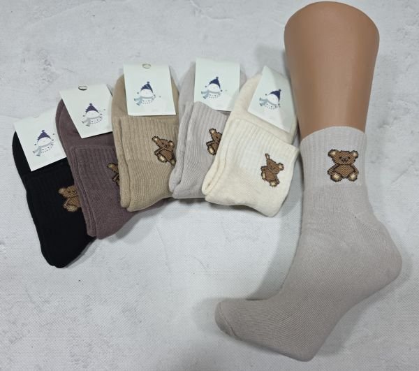 Шкарпетки "NiceSocks" 540-NEW махрові бавовняні жіночі, р. 36-40 -асорті-(Махра/ кавовий мікс +на гумці в рубчик великий ведмедик) -уп. 10 шт