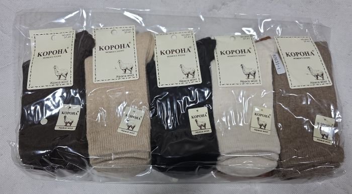 Шкарпетки "КОРОНА" В-2631-1 вовна лами жіночі. р. 37-41 -асорті -(однотонні в широкий рубчик) -уп. 10 шт