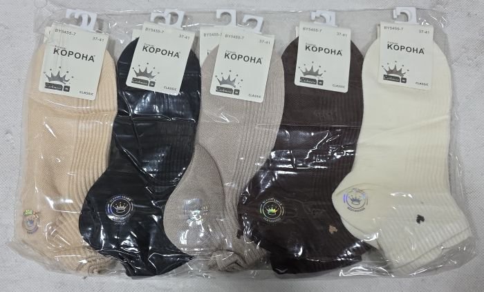 Шкарпетки "КОРОНА" ВY-5455-7 кашемір жіночі, р. 36-41 -(Укорочені/ однотонні в рельєфний рубчик +збоку серце) -уп. 10 шт