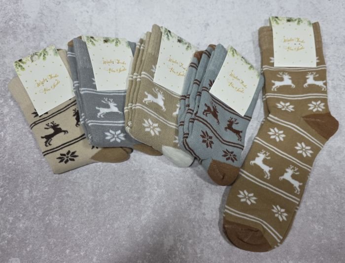 Шкарпетки "NiceSocks" 503 махрові бавовняні жіночі, р. 36-40 -асорті-(Махра/ високі -кавовий мікс зі вставками з оленів та сніжинок) -уп. 10 шт