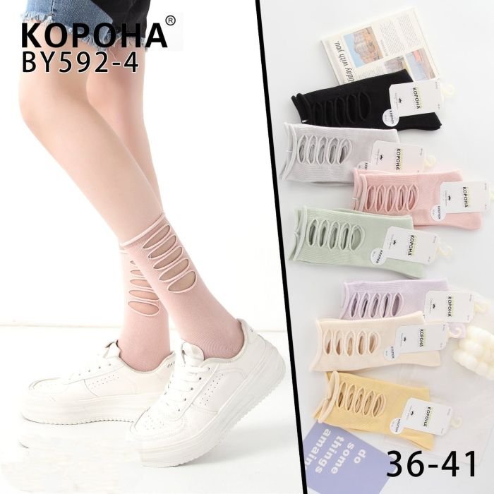Шкарпетки "Корона" BY-592-4 стрейч /cotton жіночі, р. 36-41 -асорті -(високі / кольорові з розрізами з боків) -уп. 10 шт