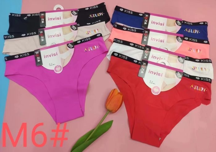 Жіночі труси "Invisi" М6# мікрофібра безшовні з лазерною обробкою, р. м/L, xl/2xl -(44-46, 46-48) -асорті -(однотонні +збоку напис STUDY + на тонкій чорній гумці kiss) -уп. 12 шт