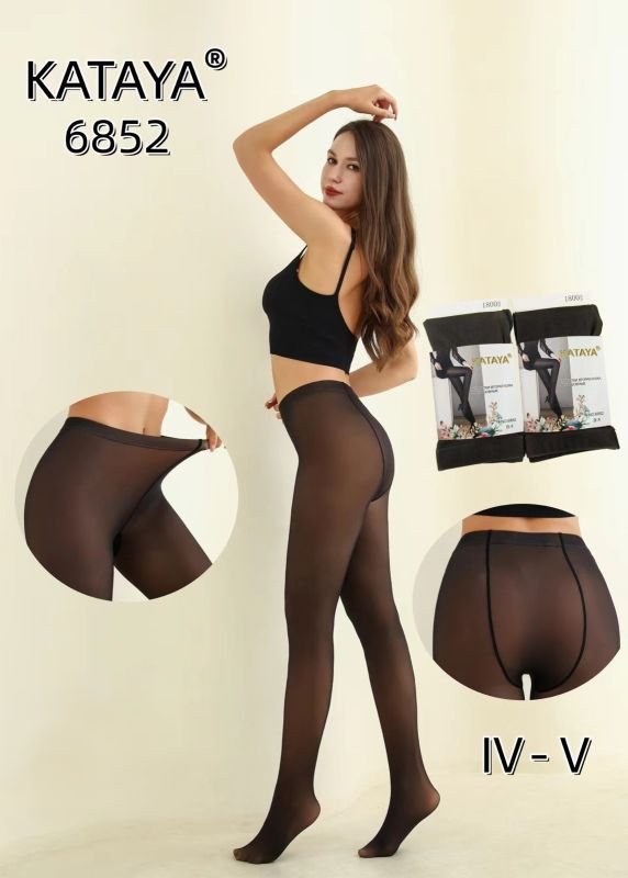 Колготки "KATAYA" 6852 / IV-V капронові щільністю 1800 den з імітацією тонких на бежевій основі з ефектом голих ніжок, р. 46-50 /2 шва -(чорні) -уп. 1 шт
