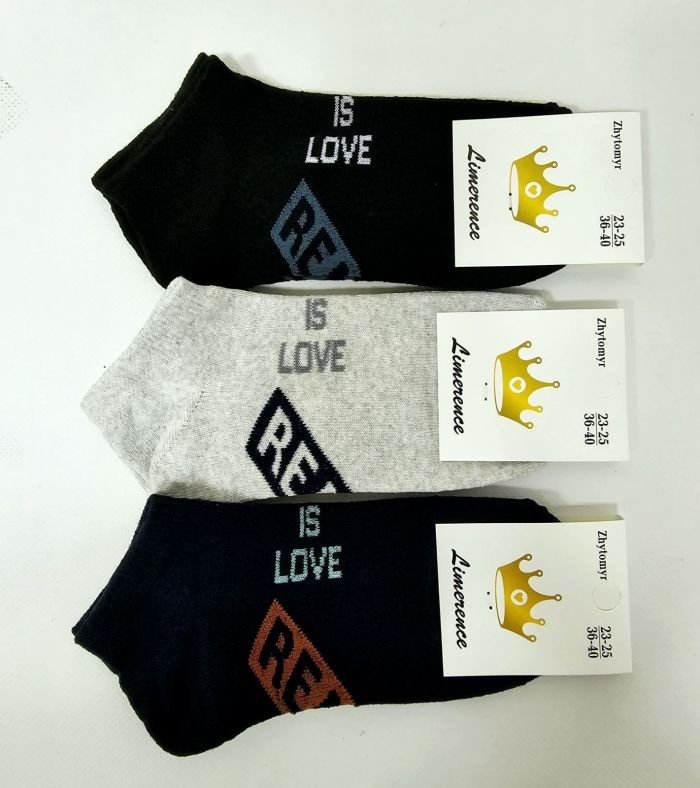Шкарпетки житомир "Limerence" 400-54 стрейч жін. (короткі) р. 36-40 -асорті -(на підошві напис "REAL" + зверху "is love" -короткі -стрейч)