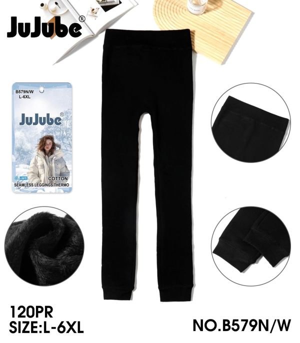 Лосини "JUJUBE" 579-N термо безшовні на товстому хутрі з бавовняним верхом +низ на манжеті, р. L/6xl-(46-50) -(чорні)