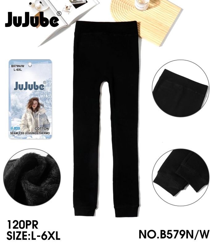 Лосини "JUJUBE" 579-N термо безшовні на товстому хутрі з бавовняним верхом +низ на манжеті, р. L/6xl-(46-50) -(чорні)