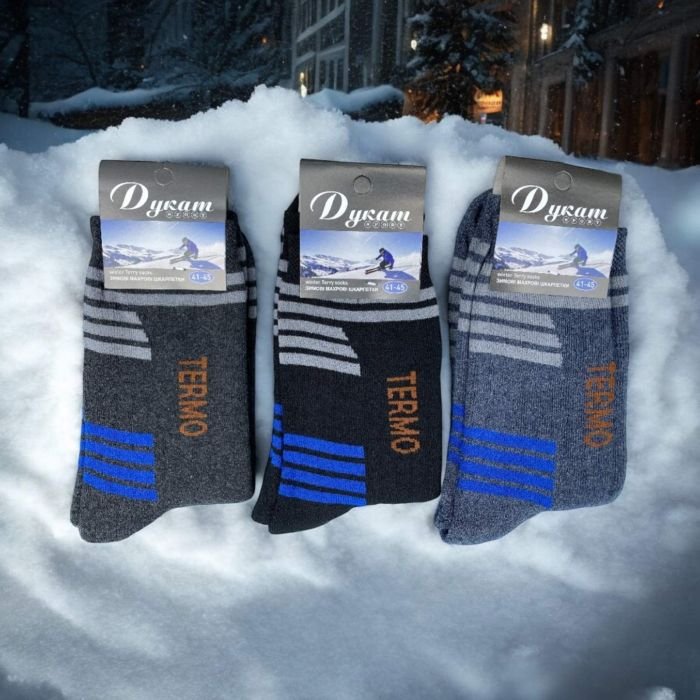 Шкарпетки "Дукат" М-5216 махрові чоловічі, р. 41-45 -асорті -(Махра -"Термо" + смужки) -уп. 12 шт