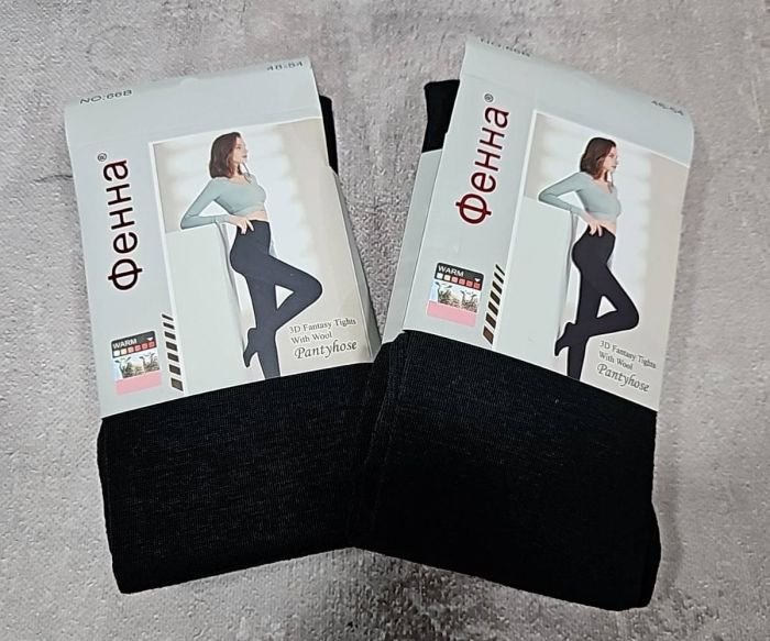 Колготки "ФЕННА" 66-В-1-(48-54-чорні) альпака кашемір на флісі, з формою п'яти, 2 шви -(чорні) -уп. 1 шт