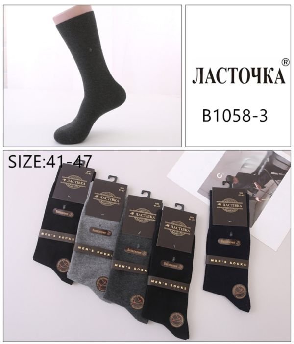 Шкарпетки "Ластівка" В-1058-3 стрейч безшовні завищені чоловічі, р. 41-47 -(асорті /класика однотонні +збоку маленька вишивка) -уп. 10 шт
