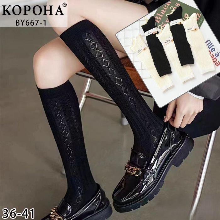 Гольфи /підколінки "Корона" BY-667-1 шовк /cotton, р. 36-41 -асорті -(Молочні +чорні з вибитим візерунком) -уп. 10 шт