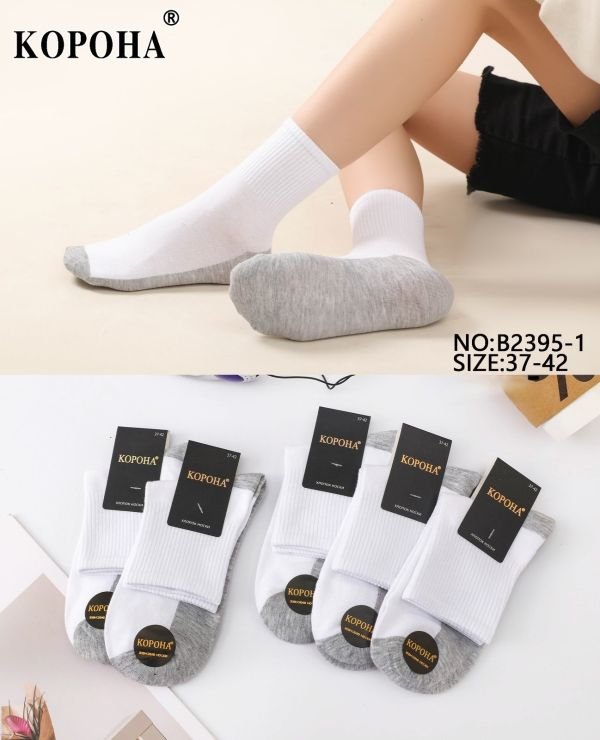 Шкарпетки "Корона" В-2395-1 стрейч/cotton жіночі, р. 37-42 -(Білий верх +сіра підошва +середня гумка в рубчик) -уп. 10 шт