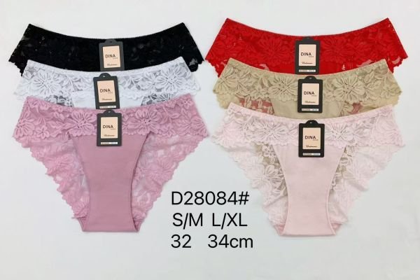 Жіночі труси "DINA Rose" 28084 бавовняні, р. S/M, L/XL -(44-46, 46-48) -асорті -(однотонні +під гумкою і ззаду мереживо) -уп. 12 шт