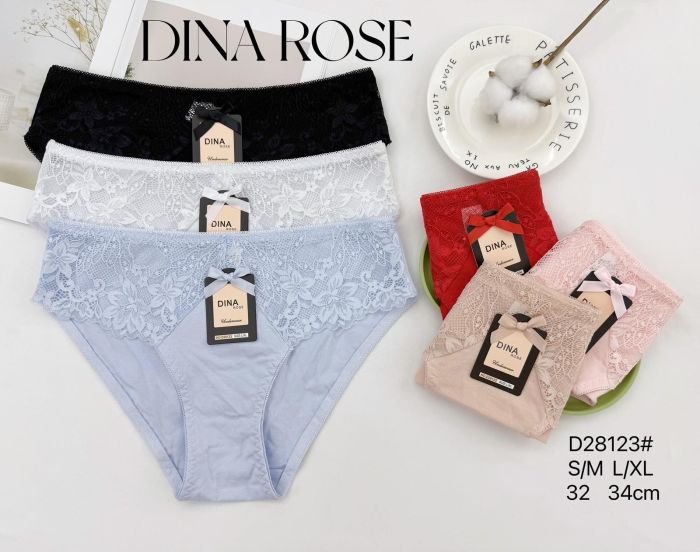 Жіночі труси "DINA Rose" 28123 cotton, р. S/M, L/XL -(46-48, 48-50) -асорті -(однотонні +спереду під гумкою мереживна вставка) -уп. 12 шт