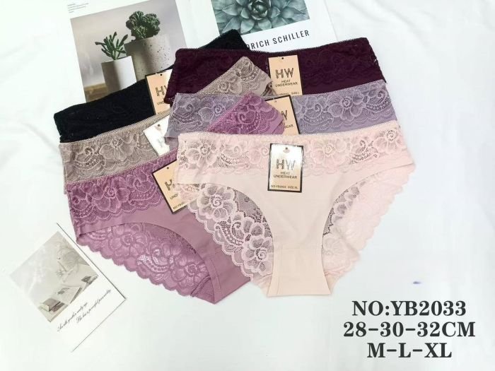 Жіночі труси "HW" YB-2033-о мікрофібра, р. M, L, XL -(42-44, 44-46, 46-48) -асорті -(Однотонні +під гумкою і ззаду мереживні вставки) -уп. 12 шт