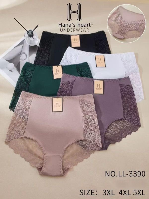Жіночі труси "H /Hana`s heart" LL-3390 бавовняні, р. 3XL, 4XL, 5XL-(48-50, 50-52, 52-54) -асорті -(Однотонні +ззаду і з боків мереживо) -уп. 12 шт