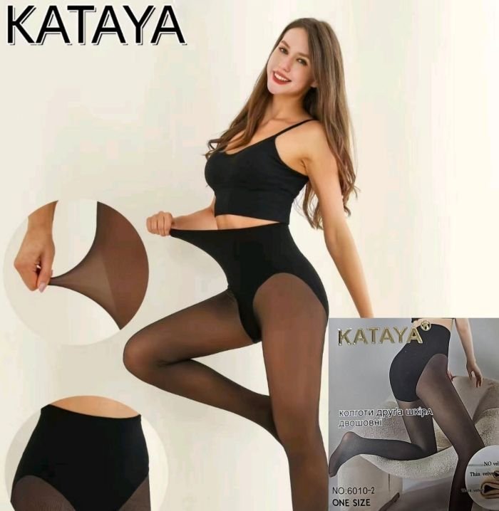 Колготки "KATAYA" 6010-2 капронові з імітацією тонких на бежевій основі з ефектом голих ніжок, зверху стягуючі трусики push-up, р. 46-52 -(чорні) -уп. 1 шт