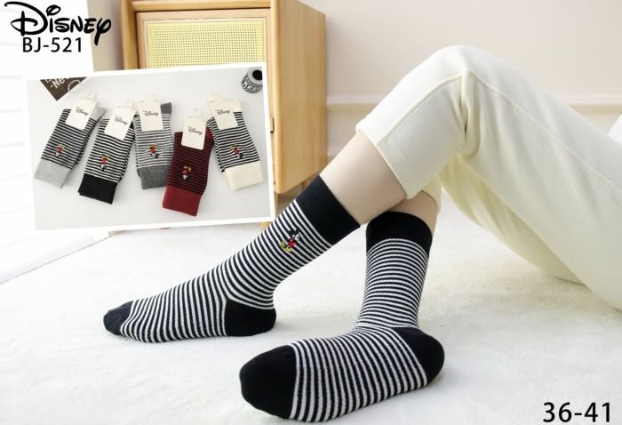 Шкарпетки "DMDBS" BJ-521 стрейч / cotton жіночі, р. 36-41 -випадкове асорті -(Високі в дрібну смужку + збоку маленька вишивка мишки М.М-а) -уп. 10 шт