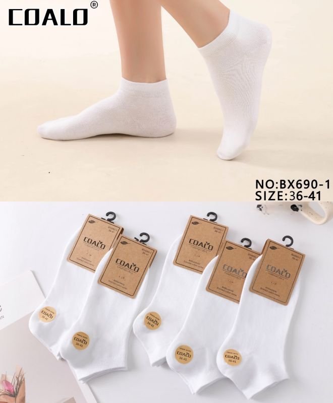 Шкарпетки "COALO" BХ-690-1 стрейч /cotton жіночі, р. 36-41 -(короткі /білі) - уп. 10 шт
