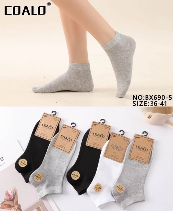 Шкарпетки "COALO" BХ-690-5 стрейч /cotton жіночі, р. 36-41 -(короткі /сірі +білі +чорні) - уп. 10 шт