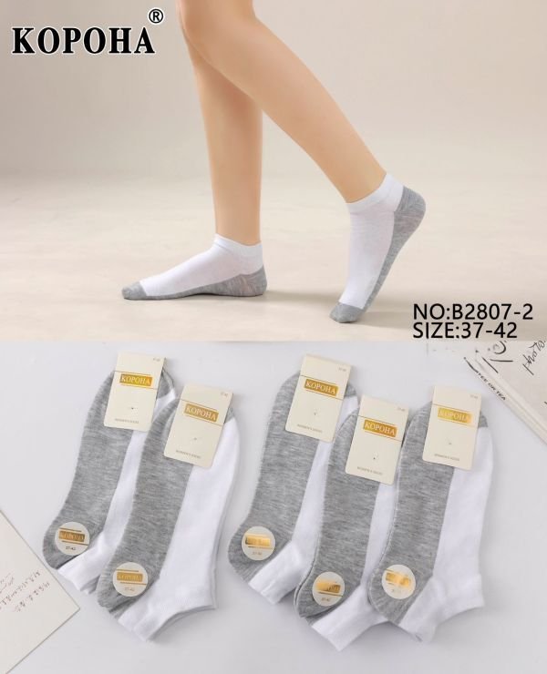 Шкарпетки "Корона" B-2807-2 стрейч /cotton жіночі, р. 37-42 -(Короткі /сірий низ + білий верх -жін.) -уп. 10 шт