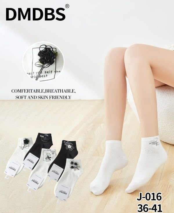 Шкарпетки "DMDBS" J:016 стрейч / cotton жіночі, р. 36-41 -асорті -(Укорочені /чорні +молочні +збоку різний мікс декору ручної роботи) -уп. 10 шт (AJ-016)