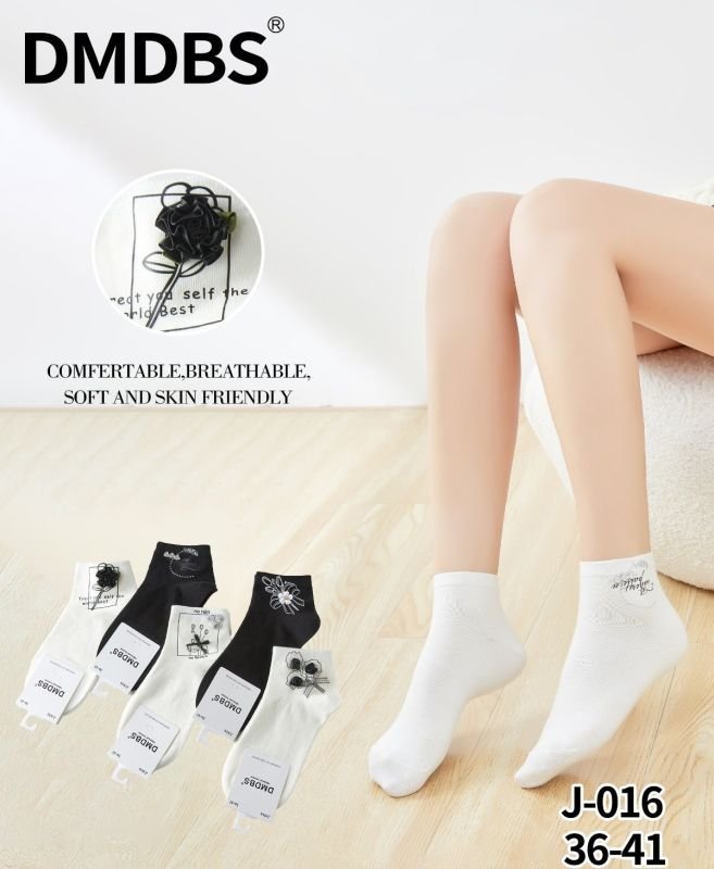 Шкарпетки "DMDBS" J:016 /(ЖЕ-016) стрейч / cotton жіночі, р. 36-41 -асорті -(Укорочені /чорні +молочні +збоку різний мікс декору ручної роботи) -уп. 10 шт