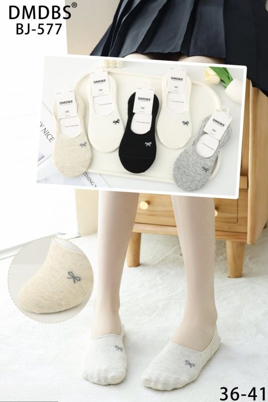 Шкарпетки-сліди "DMDBS" BJ-577 стрейч жіночі із силіконом на п'яті, р. 36-41 -асорті -(Однотонні в рубчик + спереду маленький вишитий бантик) -уп. 10 шт