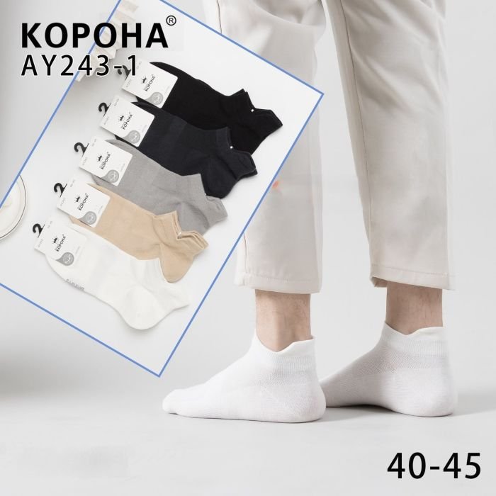 Шкарпетки "Корона" АY-243-1 сітка/cotton чоловічі, р. 40-45 -асорті -(Сіточка /однотонні з виступом /язичком ззаду +посередині гумка фіксатор) -уп. 10 шт