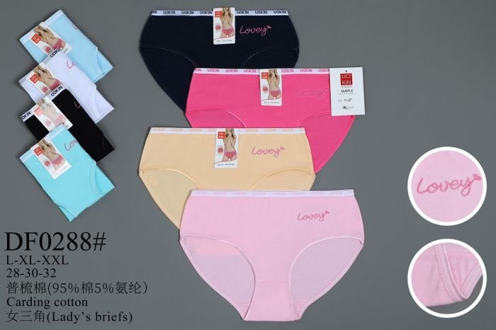 Жіночі труси "UOKIN" DF-0288 cotton, р. L, xl, 2xl -(44, 46, 48) -асорті -(Однотонні +збоку вишивка Iovey) -уп. 12 шт