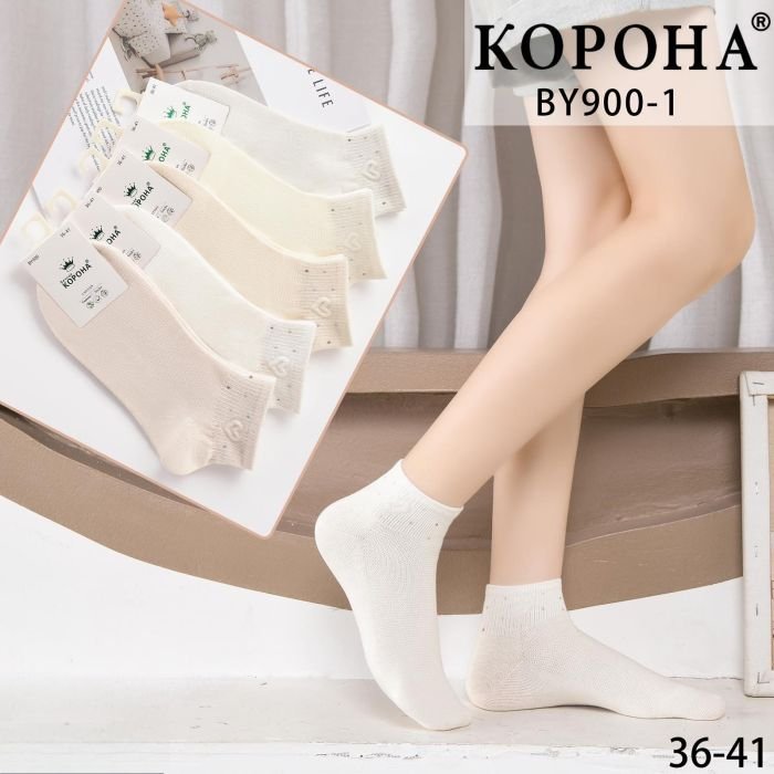 Шкарпетки "Корона" BY-900-1 стрейч з імітацією сітки жіночі, р. 36-41 -асорті -(Укорочені /однотонні з імітацією сіточки +на гумці в рубчик кольорові крапочки +рельєфне серце) -уп. 10 шт